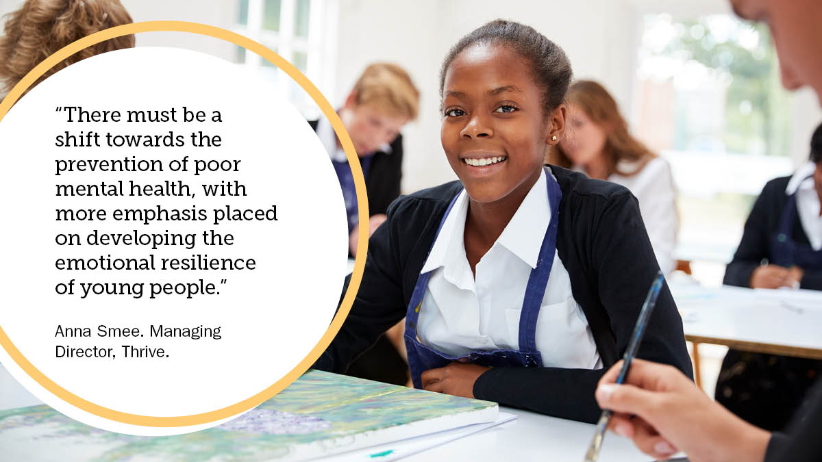 Anna Smee quote "There must be a shift towards the prevention of poor mental health, with more emphasis placed on developing the emotional resilience of young people."